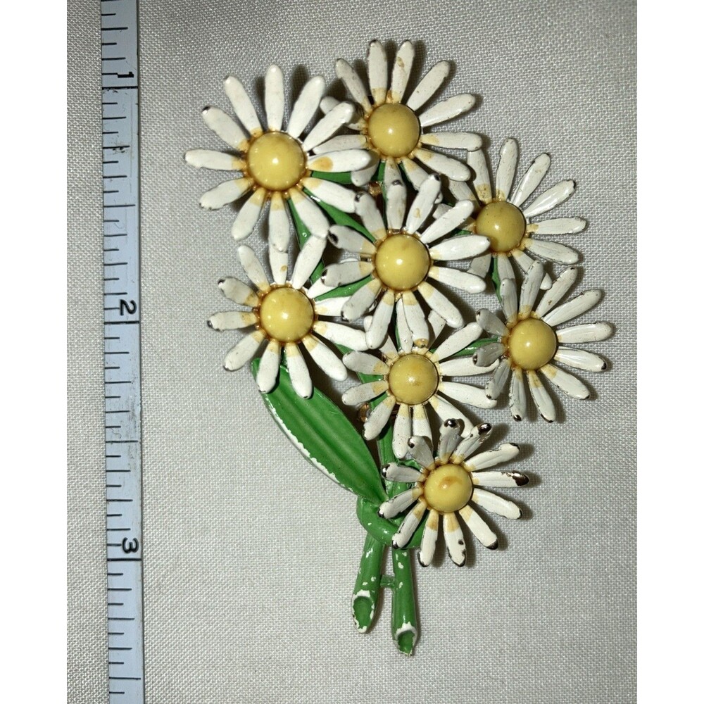 Weiss Brooch Signed Daisy Bouquet Enamel Pin Jewelry